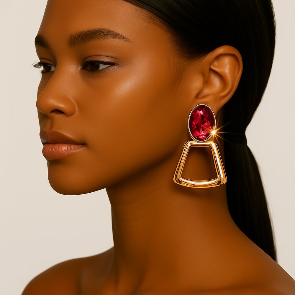 Gold-Tone Drop Earrings with Pink Oval Stone – Charming Charlie Women’s Jewelry